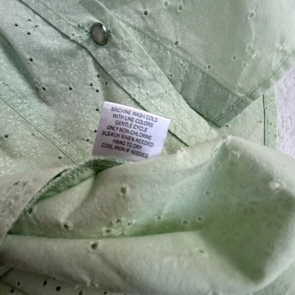 Back In The Saddle Womens Light Green Eyelet Snap Western Shirt 1X Cotton NWOT - Picture 5 of 8